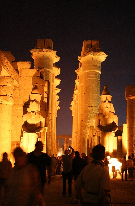 night time shot of Luxor temple in Egypt
