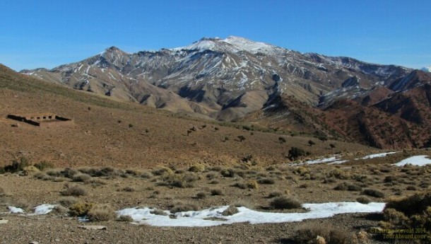 Morocco's High Atlas mountains with a bit of snow.